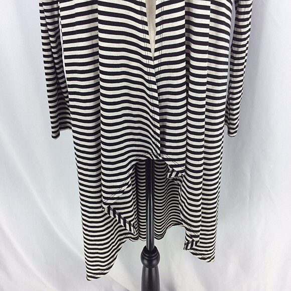 Janet Chung Hooded Duster Cardigan Sweater Womens Size Medium Striped Hi Low - Picture 7 of 10